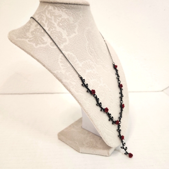 Red Metal Roses, Rhinestone Tassel, Victorian Inspired - Picture 6 of 12